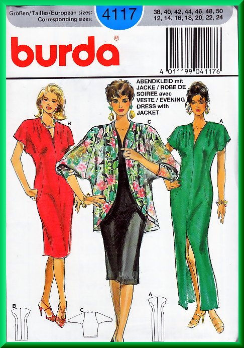 Burda 4117 Sewing Pattern Sz 12-24 Misses' Long Evening Dress Cocktail ...