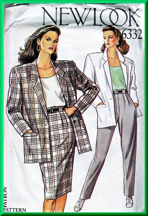 New Look 6332 Sewing Pattern Sz 8-18 Retro Power Suit Boxy Blazer  Slim Skirt Pleated Trouser Pants