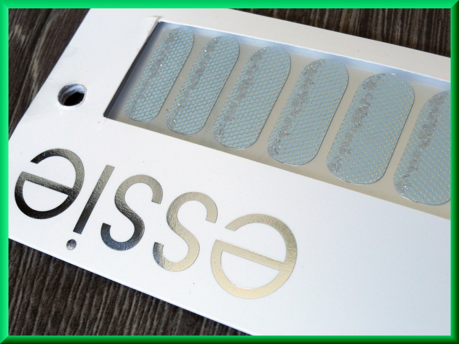 Essie Nail Polish Stickers Steel the Show Silver Ice Blue Lace Netting Print Fancy Pattern UV Cured