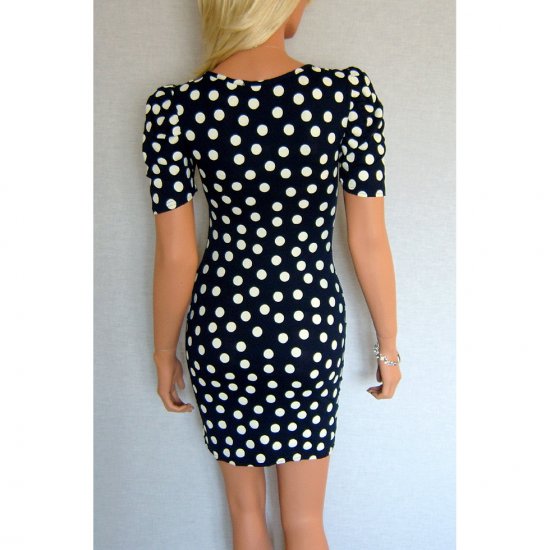 NAVY BLUE WHITE SPOT POLKA DOT PRINT BODYCON BODY CON CLUBWEAR MINI ...