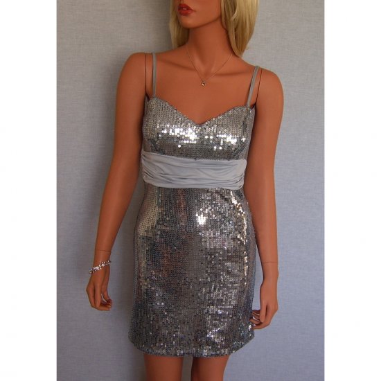 SILVER SEQUIN BODYCON BODY CON MINI PARTY PROM CLUBWEAR DRESS UK SIZE ...