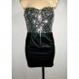 BLACK SILVER SEQUIN SATIN BODYCON BODY CON MINI COCKTAIL PARTY PROM DRESS UK SIZE 10, US SIZE 6