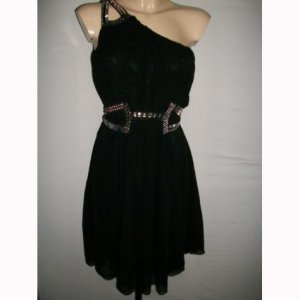 NEW BLACK GRECIAN ONE SHOULDER SEQUIN BEADED CHIFFON EVENING COCKTAIL PROM PARTY DRESS UK 10, US 6