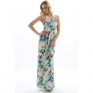 WOMENS LADIES FLORAL PRINT HALTERNECK LONG SUMMER EVENING HOLIDAY BEACH MAXI DRESS UK 12-14, US 8-10