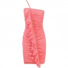 PEACH RUFFLE FRILL BEADED EVENING MINI BODYCON PROM COCKTAIL CLUBWEAR PARTY DRESS UK 10-12, US 6-8