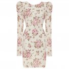 WOMENS CREAM VINTAGE FLORAL PRINT EVENING COCKTAIL BODYCON MINI PARTY PROM DRESS UK 8-10, US 4-6