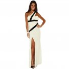WOMENS LADIES WHITE BLACK ASYMETRIC LONG EVENING PARTY PROM MAXI GOWN DRESS UK 12-14, US 8-10