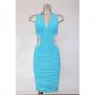 TURQUOISE BLUE BACKLESS JEWEL HALTERNECK EVENING MINI CLUBWEAR BODYCON PARTY DRESS UK 12-14, US 8-10