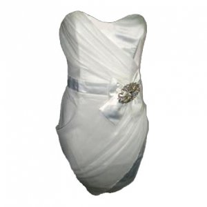 STRAPLESS WHITE DRAPE JEWEL BOW EVENING COCKTAIL BODYCON CLUBWEAR MINI PROM PARTY DRESS UK 10, US 6