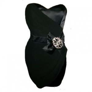 STRAPLESS BLACK DRAPE JEWEL BOW EVENING COCKTAIL BODYCON CLUBWEAR MINI PROM PARTY DRESS UK 8, US 4