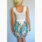 WHITE TURQUOISE GREEN BEIGE CREAM SUMMER FLORAL SKIRT MINI VEST TOP 2 IN 1 DRESS UK 10, US SIZE 6