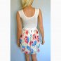 WHITE PINK BLUE CREAM BROWN SUMMER FLORAL SKIRT MINI VEST TOP 2 IN 1 DRESS UK 8, US SIZE 4