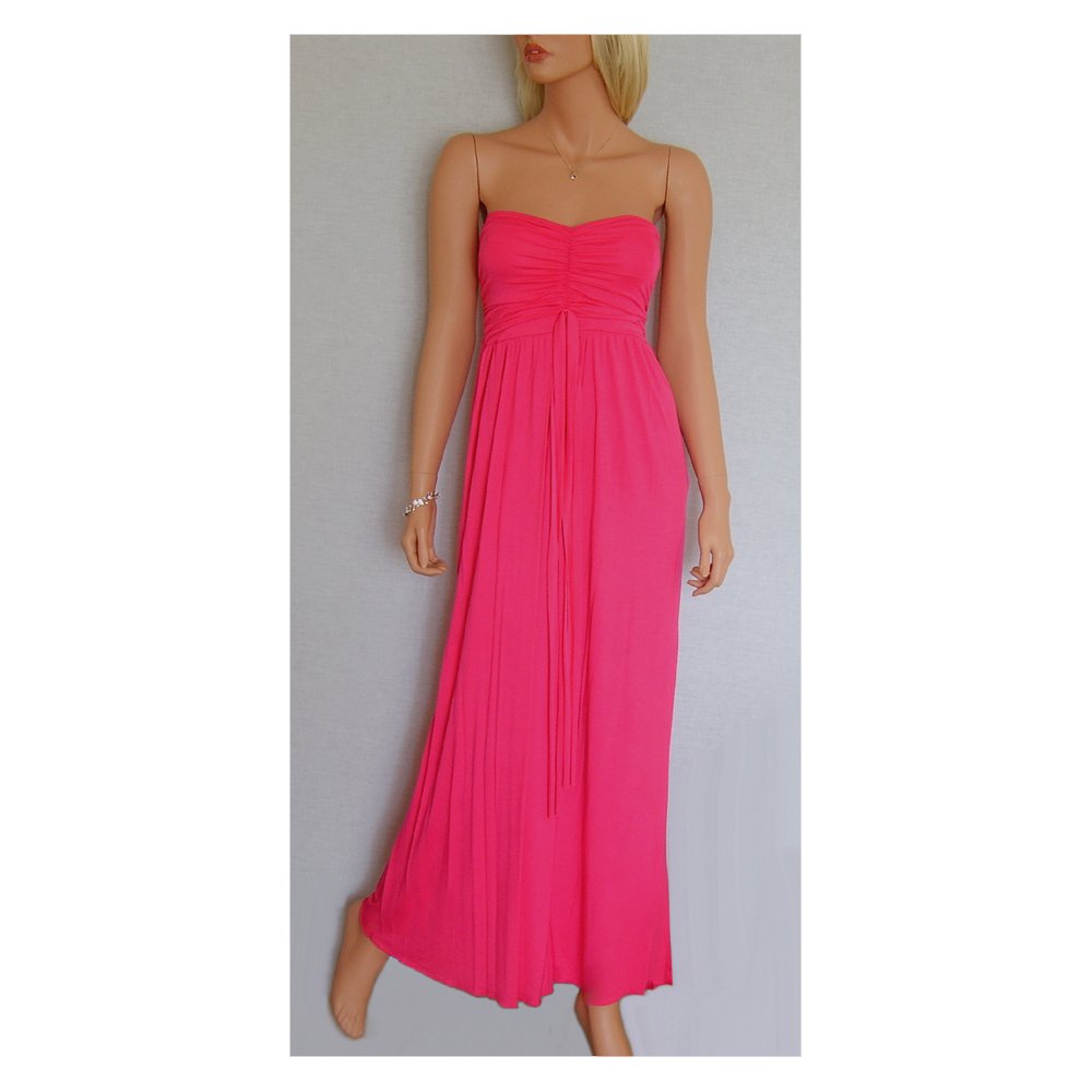 CERISE PINK GRECIAN LONG BOHO STRAPLESS JERSEY SUMMER MAXI BEACH ...