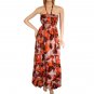 ORANGE & BROWN FLORAL HALTERNECK SUMMER MAXI DRESS UK SIZE 14, US SIZE 10