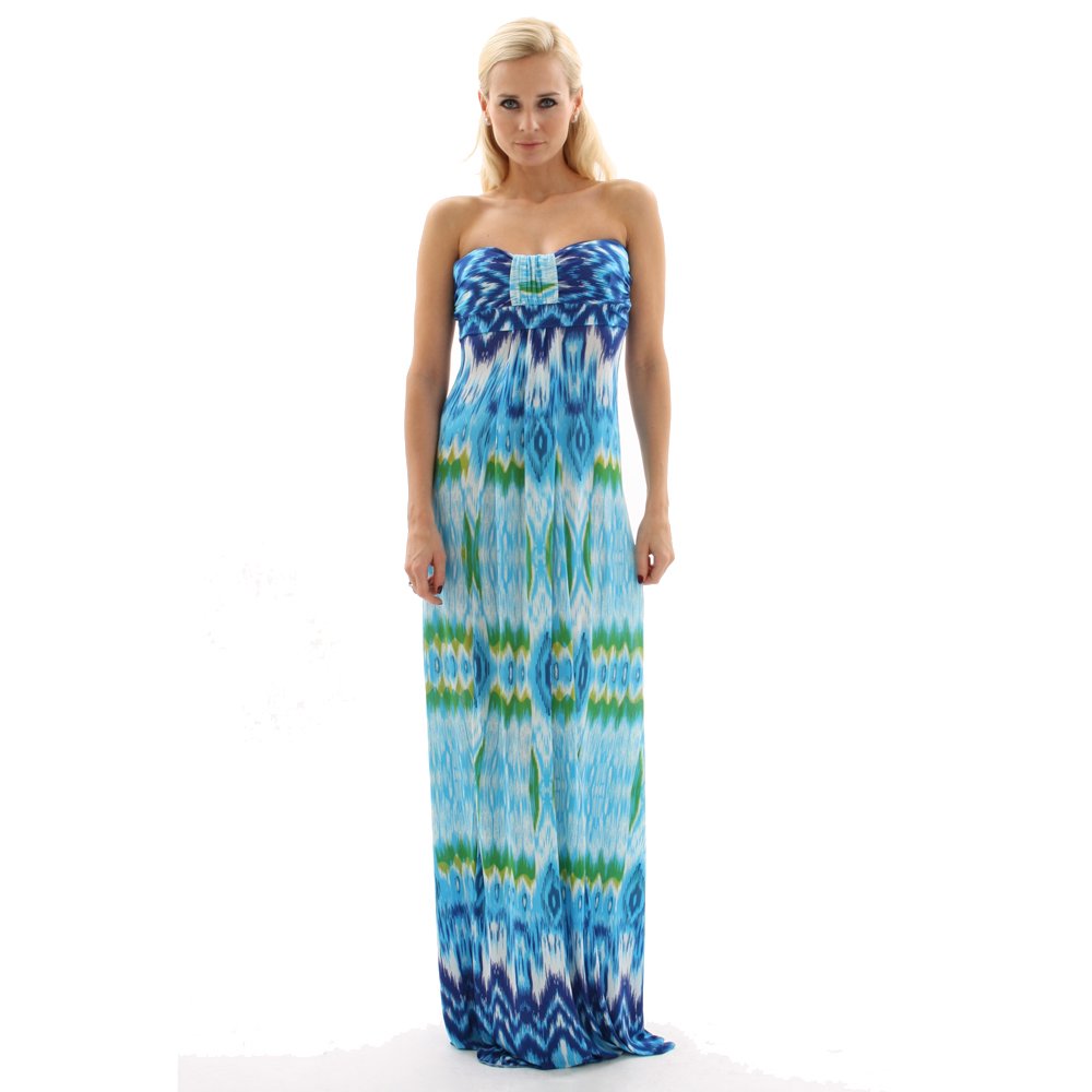 Womens Turquoise Blue Strapless Bandeau Long Summer Holiday Maxi Beach Dress Uk 10 12 Us 6 8 