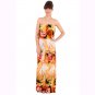 WOMENS TROPICAL PEACH FLORAL RUFFLE GRECIAN LONG SUMMER PARTY HOLIDAY MAXI DRESS UK 10-12, US 6-8