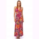WOMENS LADIES PINK RED TROPICAL GRECIAN LONG SUMMER EVENING PARTY BEACH MAXI DRESS UK 10-12, US 6-8