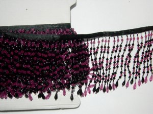 SALE-5 Yards 5" Hot Pink & Black Beaded Fringe Lamps, Costumes, Crafts