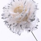 12 White Feather Silver Glitter Rose Floral Picks Pick Lot