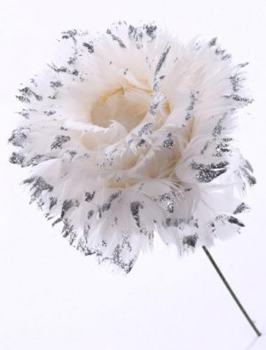 12 White Feather Silver Glitter Rose Floral Picks Pick Lot