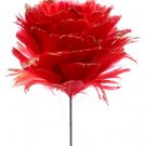 12 Red Feather Silver Glitter Rose Floral Picks Pick Lot