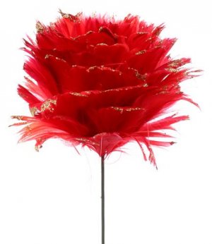 12 Red Feather Silver Glitter Rose Floral Picks Pick Lot