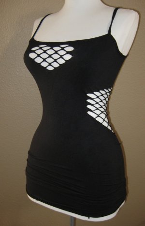 Black Fishnet Waist Tunic Tank Top Shirt Punk Rock