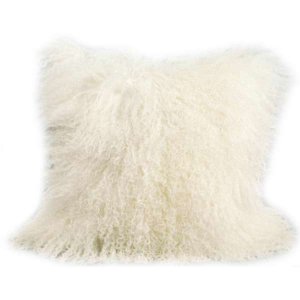 20 x 20 Natural White Mongolian Fur Sheep Shaggy Pillow