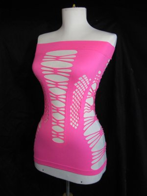 Hot Pink Fishnet Strappy Tube Top Tank o/s