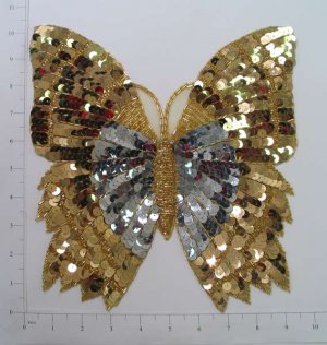 10.25" HUGE Sequin Butterfly Applique Gold & Silver