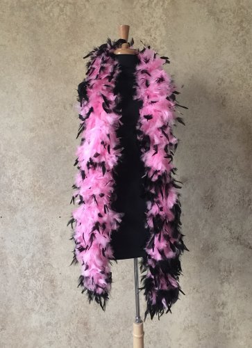 120gm gram  Black Tipped Pink Chandelle Feather Boa Halloween Costume Mardi gras