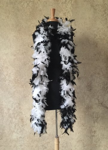 120gm gram  Black Tipped White Chandelle Feather Boa Halloween Costume Mardi gras