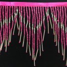 6.5" Chevron Hot Pink & Silver Glass Seed & Bugle Bead Beaded Fringe Lamps, Costumes, Crafts