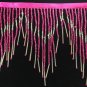 6.5" Chevron Hot Pink & Silver Glass Seed & Bugle Bead Beaded Fringe Lamps, Costumes, Crafts