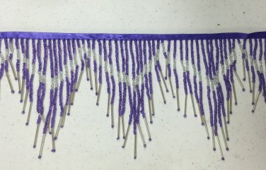 6.5" Chevron Purple & Silver Glass Seed & Bugle Bead Beaded Fringe Lamps, Costumes, Crafts