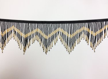 By the Yard-6" Black & Gold Glass Seed Bead & Bugle Chevron Beaded Fringe Lamp Home Decor Trim
