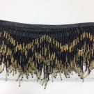 5 Yard Bolt-6" Black & Gold Glass Seed Bead & Bugle Chevron Beaded Fringe Lamp Home Decor Trim