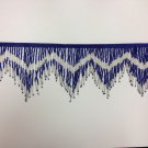 6.5" Chevron Royal Blue & Silver Glass Seed & Bugle Bead Beaded Fringe Lamps, Costumes, Crafts