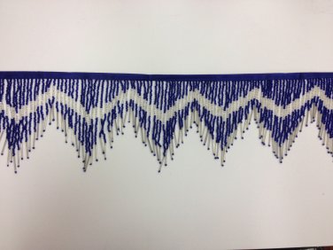 6.5" Chevron Royal Blue & Silver Glass Seed & Bugle Bead Beaded Fringe Lamps, Costumes, Crafts