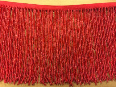 6.5" Red Glass SEED Bead Beaded Fringe Lamps, Costumes, Crafts