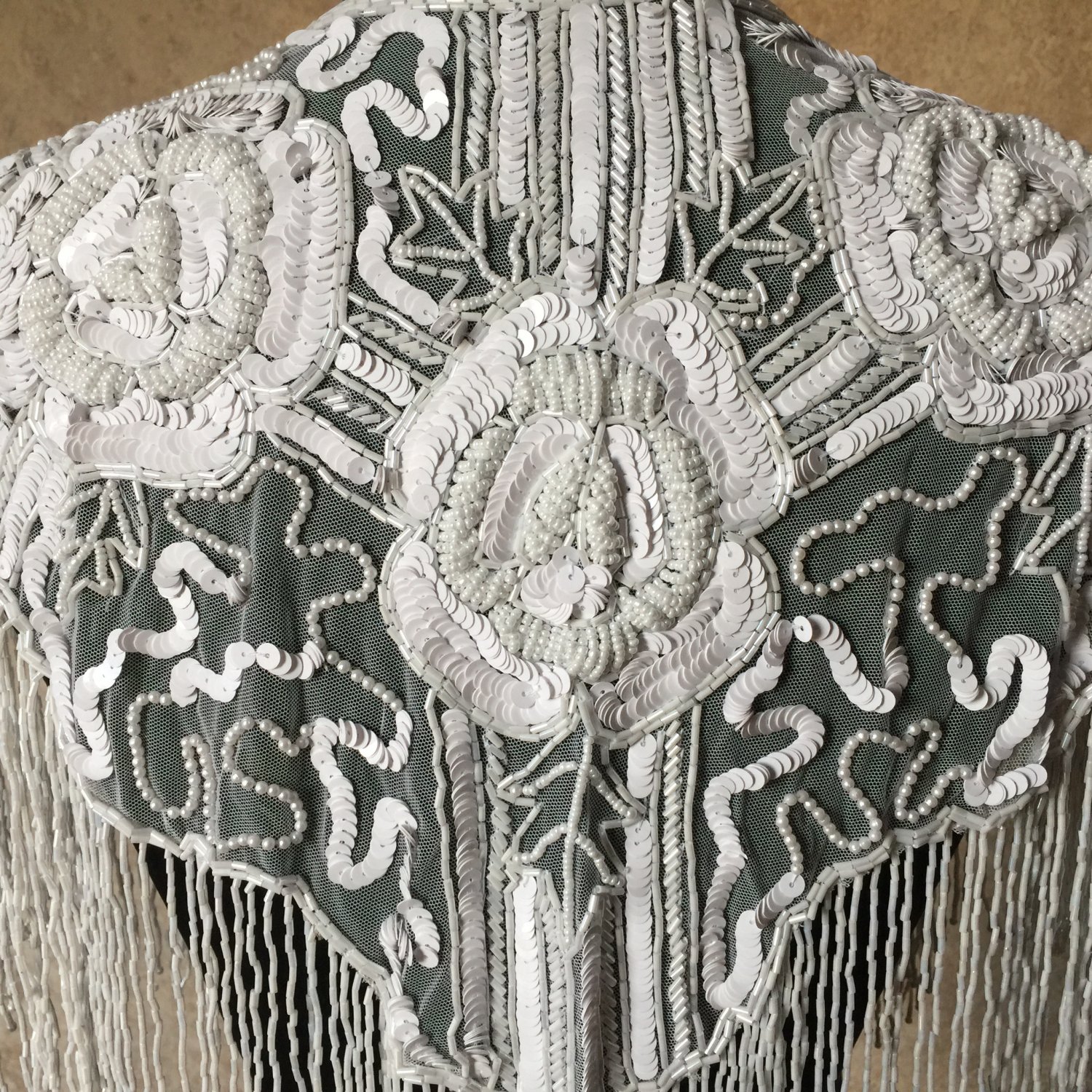 WHITE Sequin and Beaded Fringe Shawl Bridal Wrap Shoulder Shrug