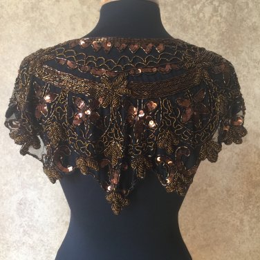 COPPER BROWN/BLACK Sequin and Beaded Shawl Bridal Wrap Shoulder Shrug