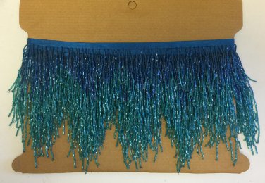 5 yd bolt-6.5" Chevron Royal Blue/Teal Chevron Ombr&Atilde;&copy; Glass BUGLE Beaded Fringe Lamps Costumes
