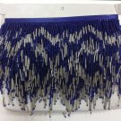 5 Yard Bolt-6" Royal Blue/Silver Glass Seed Bead & Bugle Chevron Beaded Fringe Lamp Home Decor Trim