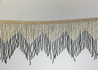 6.5" Chevron Black & Gold Glass BUGLE Bead Beaded Fringe Lamps, Costumes, Crafts
