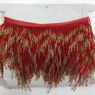 5 Yard BOLT-6.5" Chevron Red & Gold Glass Seed & Bugle Bead Beaded Fringe Lamps, Costumes, Crafts