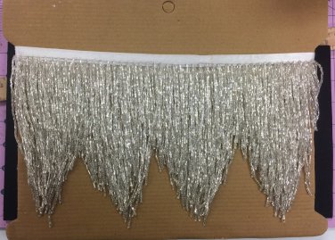 5 Yd Bolt-6.5" CHEVRON Silver Glass BUGLE Beaded Fringe Lamps, Costumes, Crafts