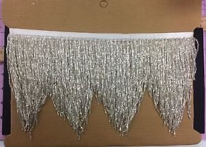 5yd Bolt 6" SILVER Glass BUGLE SEED Beaded Fringe CHEVRON Lamp Costume Trim