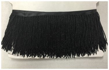 By Yard 6.5" Black Glass Seed Bead Beaded Fringe Lamp Lampshade Costume Trim