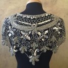 Sequin Beaded Lace Hip Wrap Collar Shoulder Shrug Shawl Applique Silver/Black